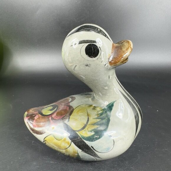 Vintage Mexico Pottery Tonala Hand Painted Duck Bird Figurine Marked Whimsical - Picture 13 of 13